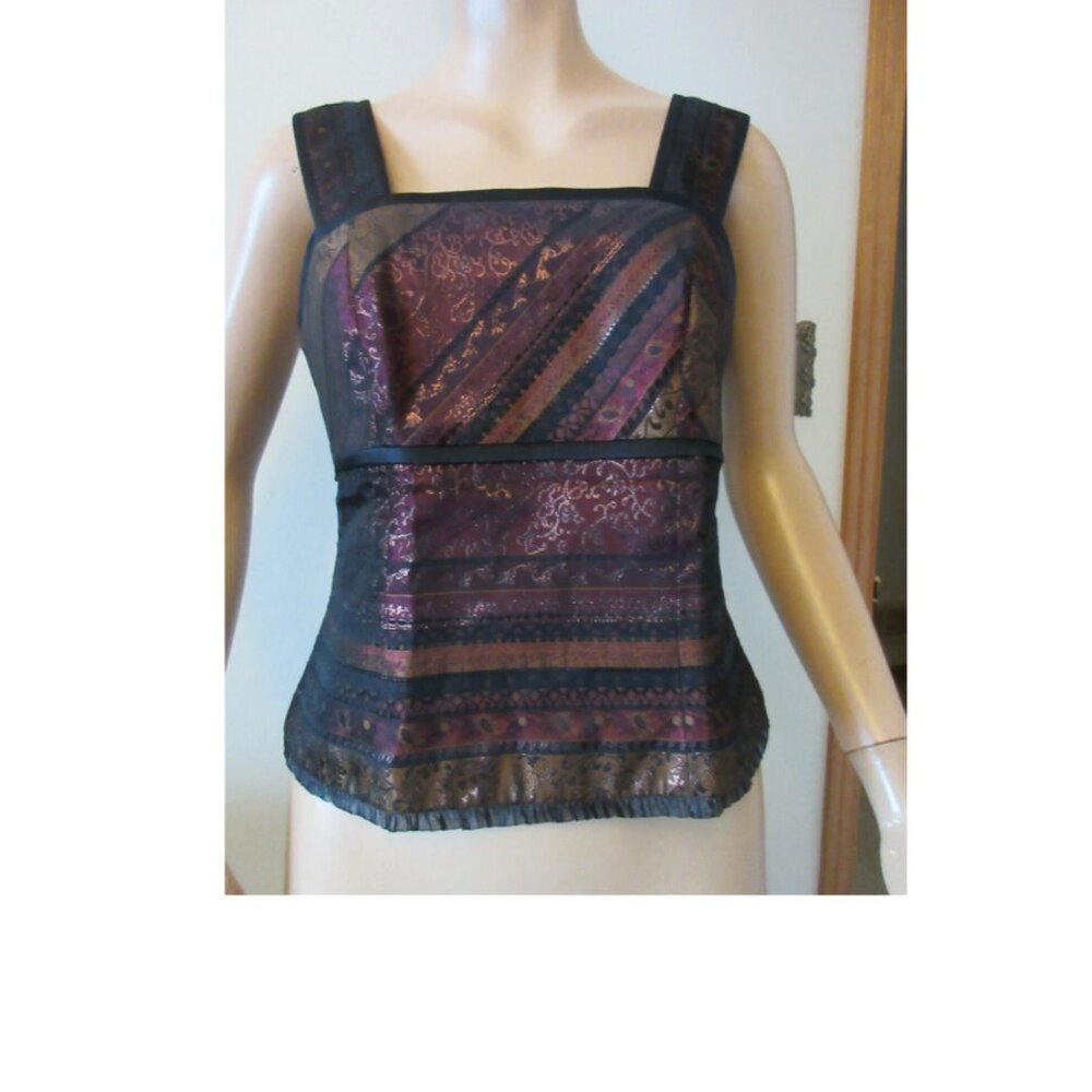 Joseph Ribkoff Black and Plum Brocade Square-Neck Tank